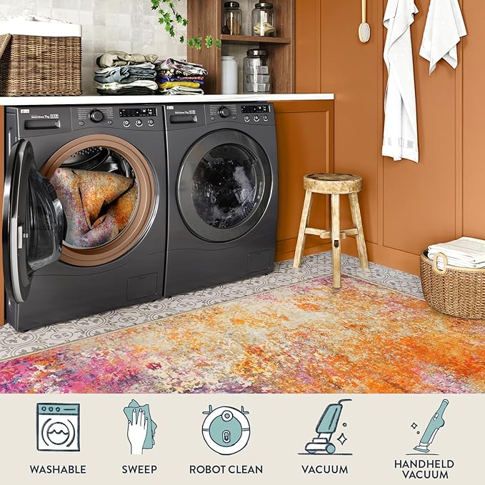 Lahome Modern Abstract Washable 6x9 Area Rugs for Living Room, Colorful Soft Bedroom Rug for Girls Kids Non Slip Stain Resistance, Large Accent Carpet for Kitchen Dining Room Dorm