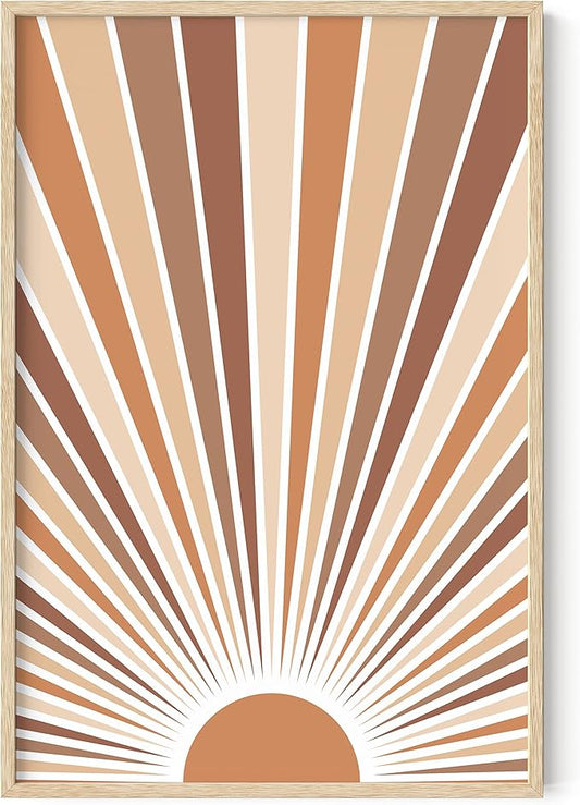 HAUS AND HUES Boho Art Prints Sun Wall Decor - Sun Art Print Wall Decor Boho Posters and Prints Rainbow Colored Sunshine Wall Art (24x36 Framed Beige)