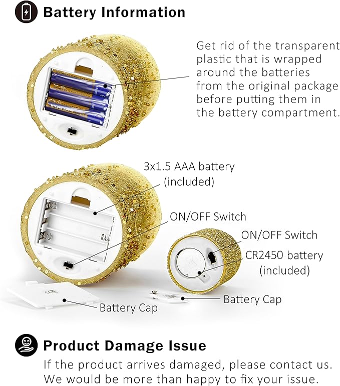 FURORA LIGHTING Gold Glitter LED Candles with Remote and Timer, 4 Pillars and 4 Votives Pack of 8, Real Wax Flameless Flickering Candles for Home Décor, Battery Included