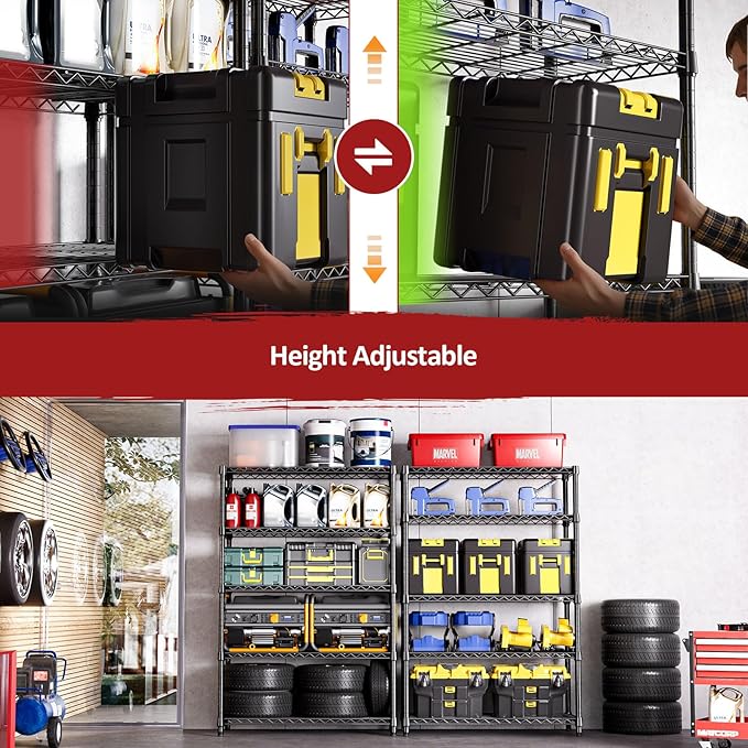 IZEUK 5-Tier Heavy Duty Metal Storage Shelving Unit (Black, 17.7" D x 47.2" W x 72.3" H, 1750 lbs Capacity), Adjustable Steel Wire Rack Shelf Organizer for Garage, Kitchen, Basement, Laundry, Office