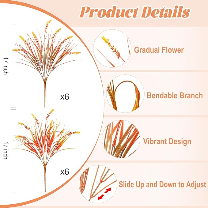 Artificial Fall Outdoor Faux Plants Decoration, 12 Bundles Fake Monkey Grass for Autumn Indoor Decor, Fall Lavender Flower Shrubs UV Resistant Bush Planter No Fade for Garden Porch Balcony(Mix)