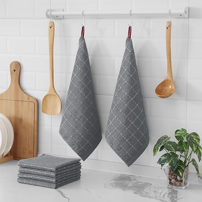 Homaxy 100% Cotton Terry Kitchen Dish Cloths, Ultra Soft and Absorbent Dish Towels for Kitchen, Suitable for Drying and Washing Dishes, 12 Pack, 12 x 12 Inches, Grey
