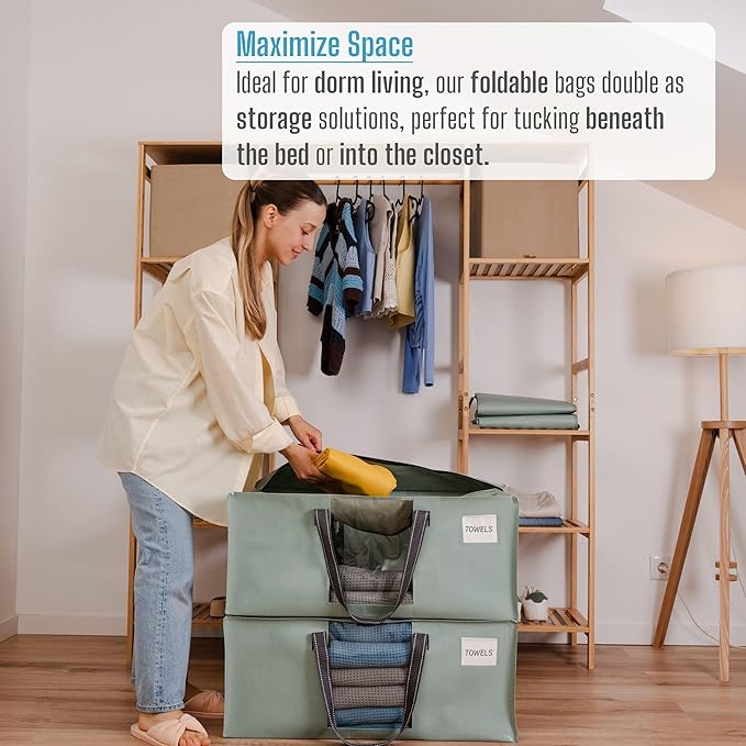 VENO 4 Pack Moving Bags for College, Heavy-Duty Storage Totes, Moving Boxes and Wardrobe Packing Supplies Alternative - Extra Large Durable Laundry Bags for Clothes (Shiny Light Green, 4 Pack)