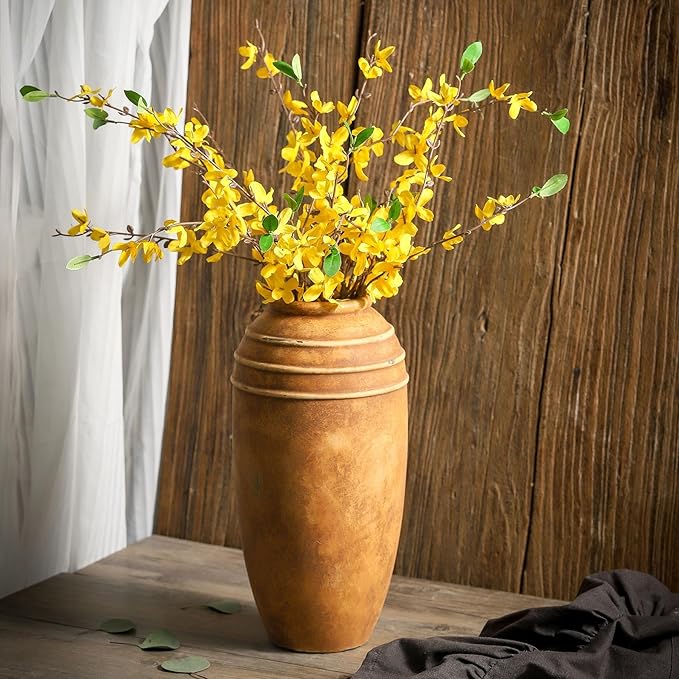 Large Ceramic Flower Vase, 12.87 inch Terracotta Vase, Rustic Farmhouse Vintage Vases for Home Decor, Living Room Shelf Decor, Enterway, Table Decoration