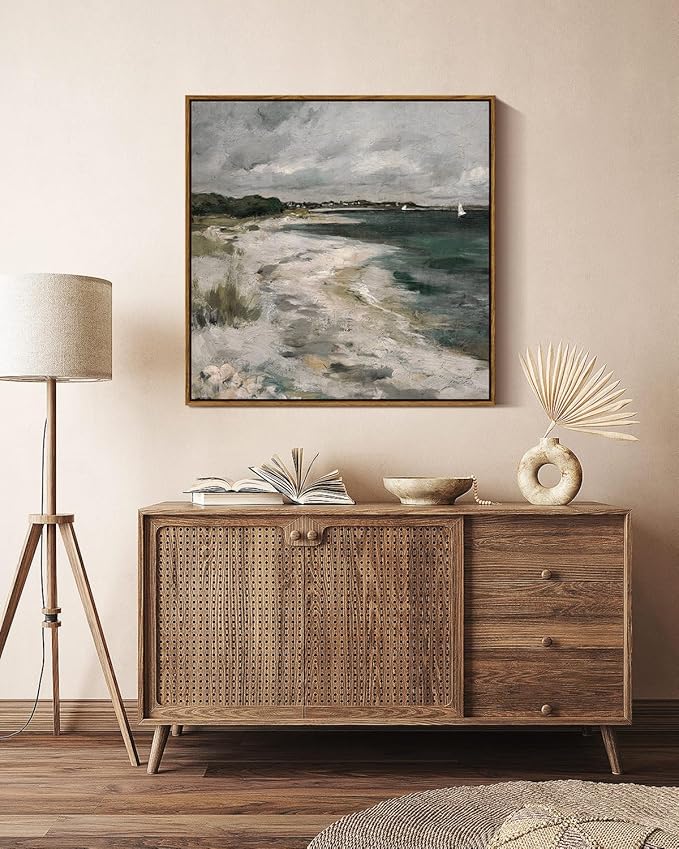 InSimSea Square Framed Canvas Wall Art, Room Decor Scenery Clouds Coastal Seaside Wall Decor, Canvas Oil Paintings Home Wall Artwork, Classical Art Prints for Living Room, Bedroom, Office 24"x24"