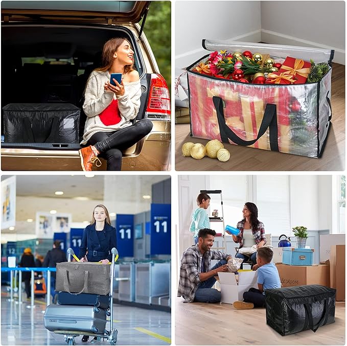 BALEINE 4-Pack Oversized Moving Bags with Reinforced Handles, Heavy-Duty Storage Tote for Clothes, Moving Supplies (Clear, 4-Pack)