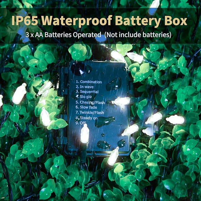 Battery Operated Christmas Lights 2 Pack 18 Feet 50 LED Clear Mini String Lights with 8 Modes Waterproof Tree Lights for Xmas Outdoor Indoor Holiday Party Garden Decor, Pure White