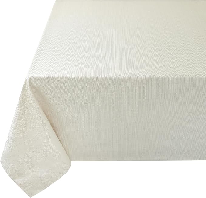 Benson Mills Cameron Textured Fabric Table Cloth, for Everyday Home Dining, Parties, Weddings & Holiday Tablecloths (60" x 140" Rectangular, Flax/Beige/Taupe)