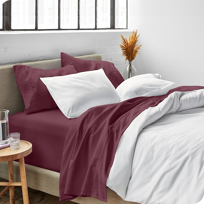 Bare Home Twin XL Sheet Set - College Dorm Size - Luxury 1800 Ultra-Soft Microfiber Twin Extra Long Bed Sheets - Deep Pockets - Easy Fit - Extra Soft - 3 Piece Set - Bed Sheets (Twin XL, Burgundy)