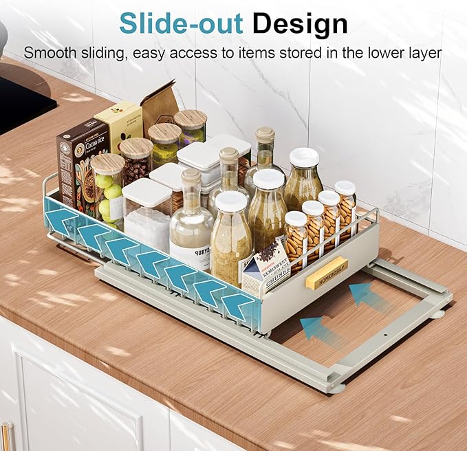 Under Sink Organizer - Under Sink Organizers and Storage Shelves, Multi-Use Kitchen and Bathroom Pull Out Cabinet Organizer with Sliding Drawers, Bathroom Cabinet Organizer, Gray
