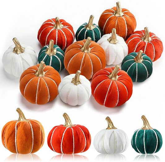Weysat 12 Pcs Fall Velvet Pumpkins Decorations, 4 Sizes Artificial Pumpkins Table Centerpiece Fake Pumpkin Decor for Thanksgiving Autumn Wedding Farmhouse and Home Decor(Vintage)