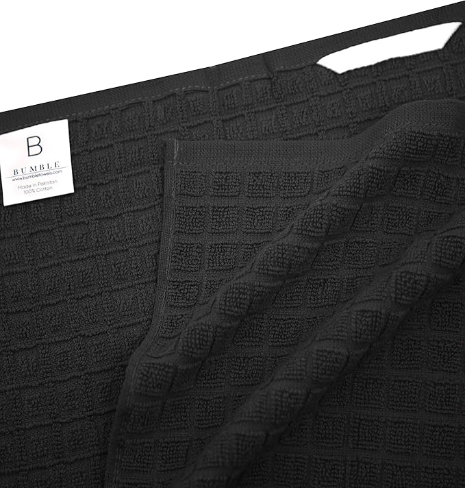 Premium Kitchen Towels (20”x 28”, 6 Pack) | Large Cotton Hand Towels | Flat & Terry Dish Towels | Highly Absorbent Tea Towels Set with Hanging Loop | Black Check