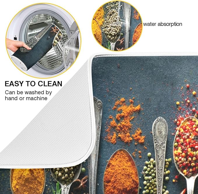 Cooking Herbs Spices Dish Drying Mat for Kitchen 16 X 18 Inches Dry Dishes Pads Mats Tableware Protector Countertops Counter Mat Home Decorations