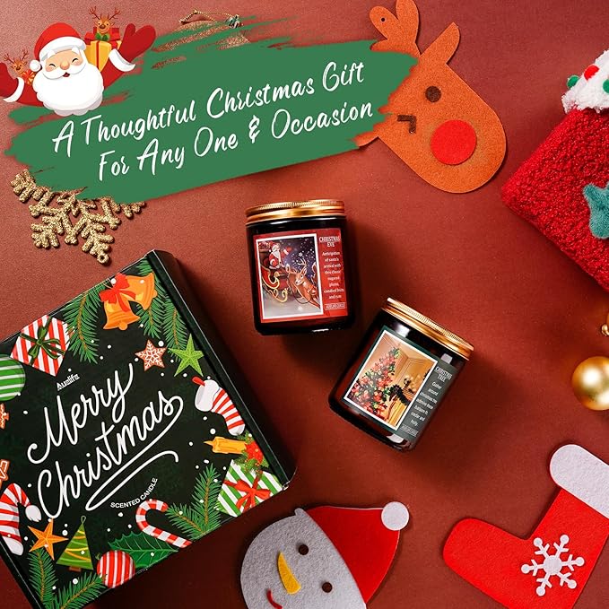 Auelife Christmas EVE Soy Candle - Sugared Plums Candied Fruits and Rum, 7 oz Aromatherapy Jar Candle, Christmas Gift for Women and Men