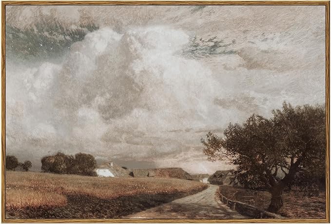 KBKBART Framed Canvas Wall Art, Vintage Wall Art European Landscape Oil Painting, Rustic Farmhouse Decor Country Landscape Print, Vintage Art Pictures for Bathroom Wall Decor Bedroom Living Room