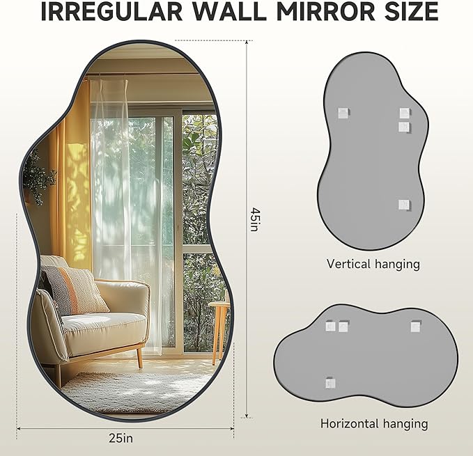 Hasipu Irregular Wall Mirror - 25"x45" Black Irregular Abstract Mirror for Wall Asymmetrical Wall Mirrors Decorative Modern for Living Room Bathroom,Bedroom,Hallway