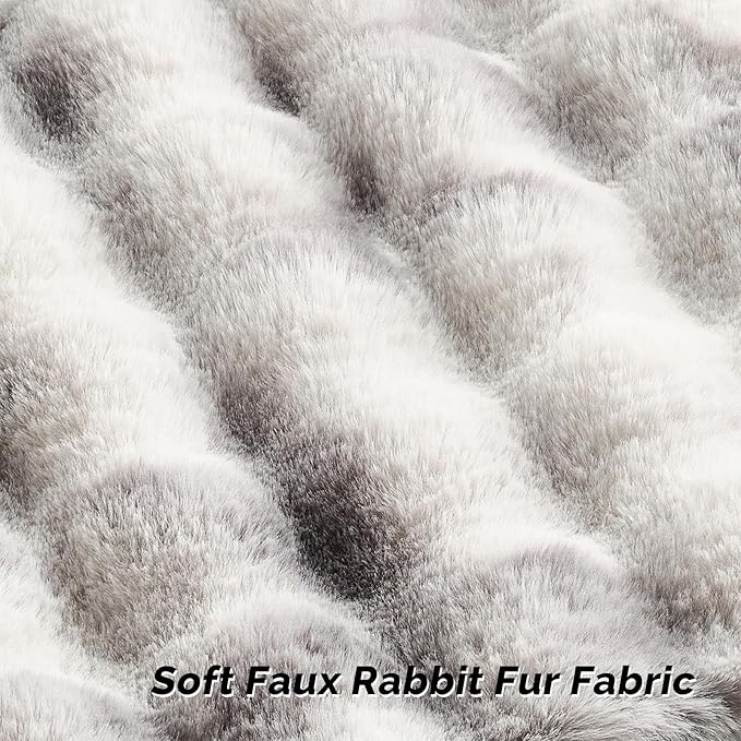 FUTEI Grey White Decorative Throw Pillow Covers 16x16 Inch Set of 2,Soft Fuzzy Faux Rabbit Fur Cushion Covers with Raised Texture,Neutral Boho Home Decor for Couch Bed Living Room