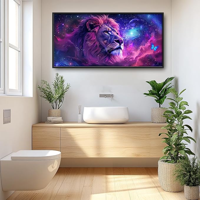 Flintis Large Lion Wall Art Colorful Lion Pictures Wall Decor Abstract Animal Canvas Painting Print Artwork Decoration Framed for Living Room Bathroom Master Bedroom Office Dining Room 60L x 30W