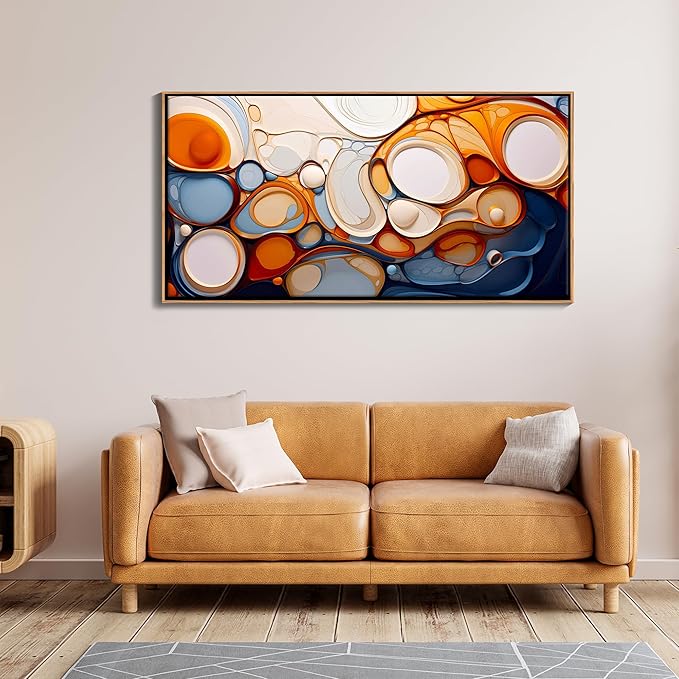 Large Abstract Wall Art: Framed Canvas for Living Room - Colorful Modern Aesthetic Bedroom Decor Above Bed, Office Artwork 2958IN Wood Frame