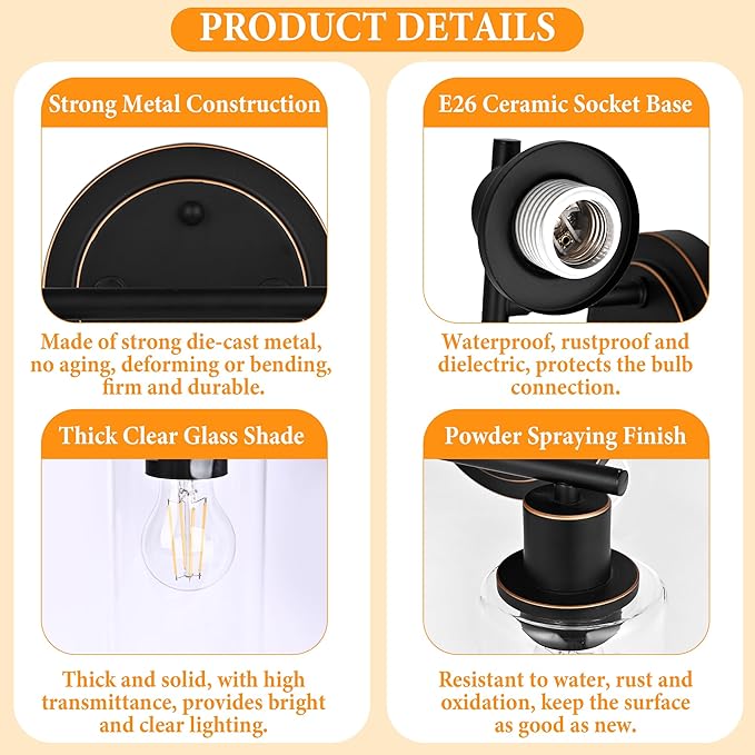 Oil Rubbed Bronze 2-Light Modern Vanity Light for Bathroom - 2-Light Oil Rubbed Bronze Bathroom Vanity Light Fixture, 2-Bulb Wall Sconce Over Sink