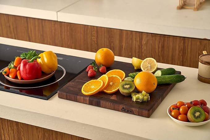 American Dark Walnut Wood Cutting Board Large, Square 14x14 x1.2in for Kitchen and End Grain Butcher Block Finished with Linseed Oil, Beeswax, Carnauba wax & Lemon Oil