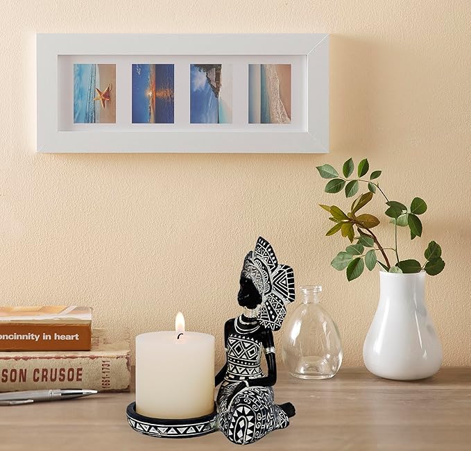 African Lady Figurine Candle Holder with African Tribal Totem for Wedding,Church,Holiday Decor-African Decorative Women Statues, Candlestick Holder for Home and Table Decor(754-Black)