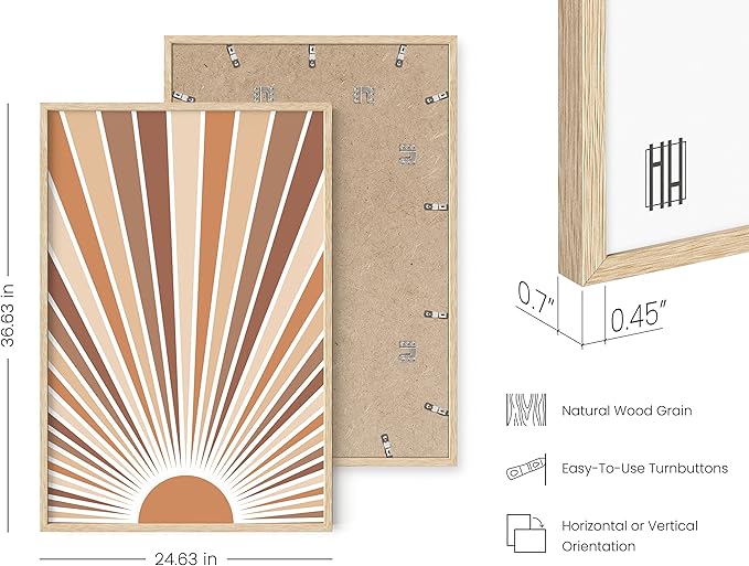 HAUS AND HUES Boho Art Prints Sun Wall Decor - Sun Art Print Wall Decor Boho Posters and Prints Rainbow Colored Sunshine Wall Art (24x36 Framed Beige)
