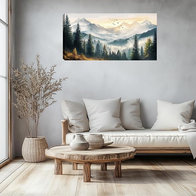 Large Abstract Landscape Wall Art Tree Mountain Art Prints Canvas Wall Decor Poster Pictures Framed Artwork Decor for Living Room for Bedroom Home Office Decorations 48L x 24W