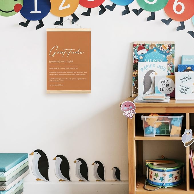 TLESKE Orange Gratitude Definition Thanksgiving Poster Hanger Frame, Fall Autumn Decorations Hanging Wall Art Room Decor Framed for Living Room Bedroom, Appreciation Thanks Prints Pictures, 12x16