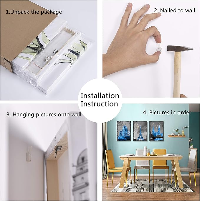 YUANAND Eiffel Tower Wall Decor Girls Pink Room - Paris Wall Decor Canvas Art Pictures - Bedroom Decor Framed Posters Paintings