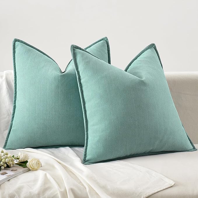 MIULEE Pack of 2 Aqua Green Decorative Pillow Covers 20x20 Inch Soft Chenille Luxurious Couch Throw Pillows Farmhouse Cushion Covers with Elegant Design for Sofa Bedroom Living Room Home Decor