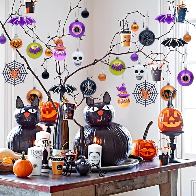 28ct Halloween Ball Ornaments Set, Shatterproof Tree Decorations, Perfect Hanging Ball for Tree Indoor/Outdoor Holiday Halloween Party Decor