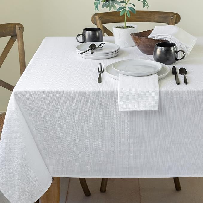 Benson Mills Cameron Textured Fabric Table Cloth, for Everyday Home Dining, Parties, Weddings & Holiday Tablecloths (52" x 70" Rectangular, White)