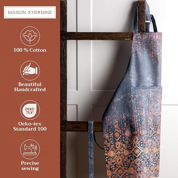 Maison d' Hermine 100% Cotton Apron for women with Pocket Kitchen Chef Apron for Men Cooking Gardening Server Waitress