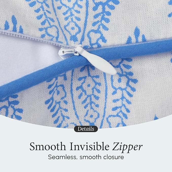 CPC 100% Cotton Throw Pillow Covers 20x20 Inch, Set of 2 Green Block Print Pattern Couch Pillow, Cute Boho Decorative Pillows for Living Room, Bedroom with Hidden Zipper- Royal Blue