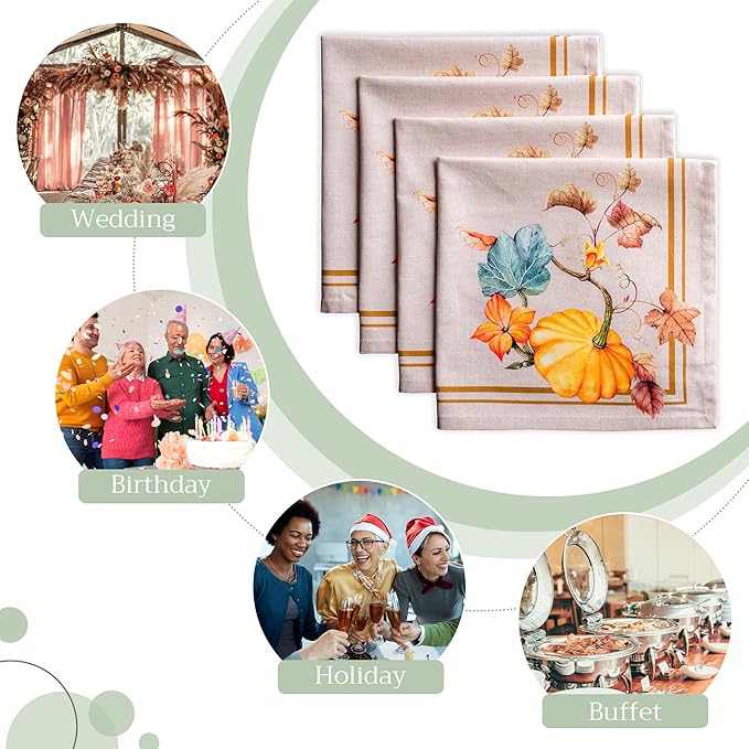 Maison d' Hermine Cloth Napkins Set of 4 100% Cotton Everyday Reusable Square Napkins Cloth Washable, Dinner, Party, Wedding, Restaurant (Potiron, 20" x 20")