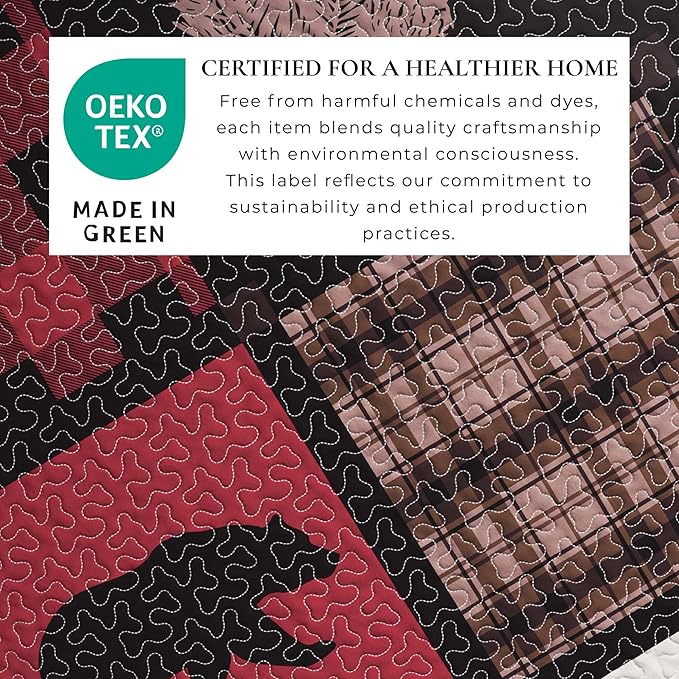 Great Bay Home Lodge Bedspread King Size Quilt with 2 Shams. Cabin 3-Piece Reversible All Season Quilt Set. Rustic Quilt Coverlet Bed Set. Stonehurst Collection. (Red/Black)