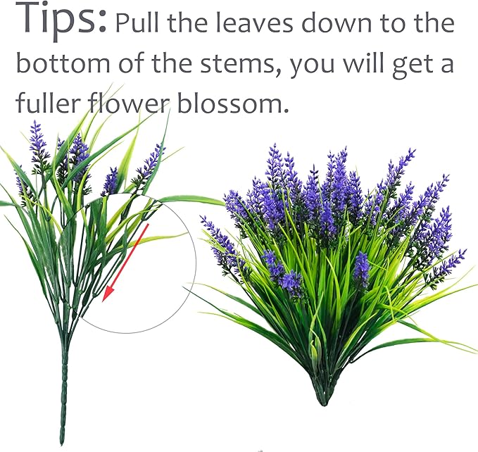 22 Pcs Artificial Outdoor Flowers UV Resistant Lavender Fake Greenery Plants Grass with Purple Flowers for Pot Decor for Window Garden Patio Hanging Planter Pathway Front Porch (22, Purple)