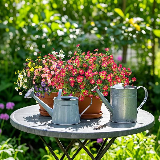 Outdoor Artificial Flowers UV Resistant & Fade Proof, 12 Pack Realistic Fake Flowers for Garden, Patio, Lawn Decor - Weatherproof Plastic Plants (Rose Red)