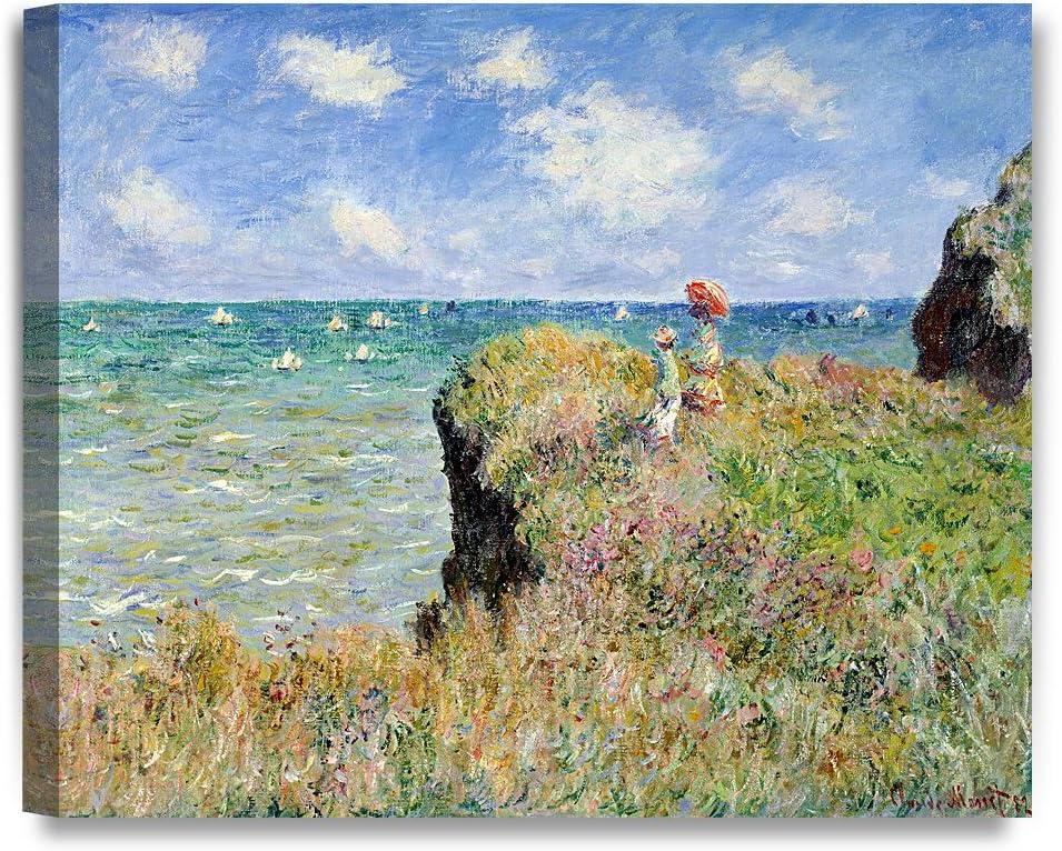 DECORARTS - The Cliff Walk At Pourville, Claude Monet Art Reproduction. Giclee Canvas Prints Wall Art for Home Decor 24x20