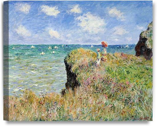 DECORARTS - The Cliff Walk At Pourville, Claude Monet Art Reproduction. Giclee Canvas Prints Wall Art for Home Decor 24x20