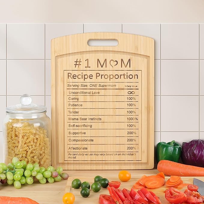 Joeyan Mom Birthday Recipe Cutting Board Gift from Daughter Son, Personalized Engraved Chrsitmas Kitchen Present, Large Size, Heavy Duty, 16x12x0.8"