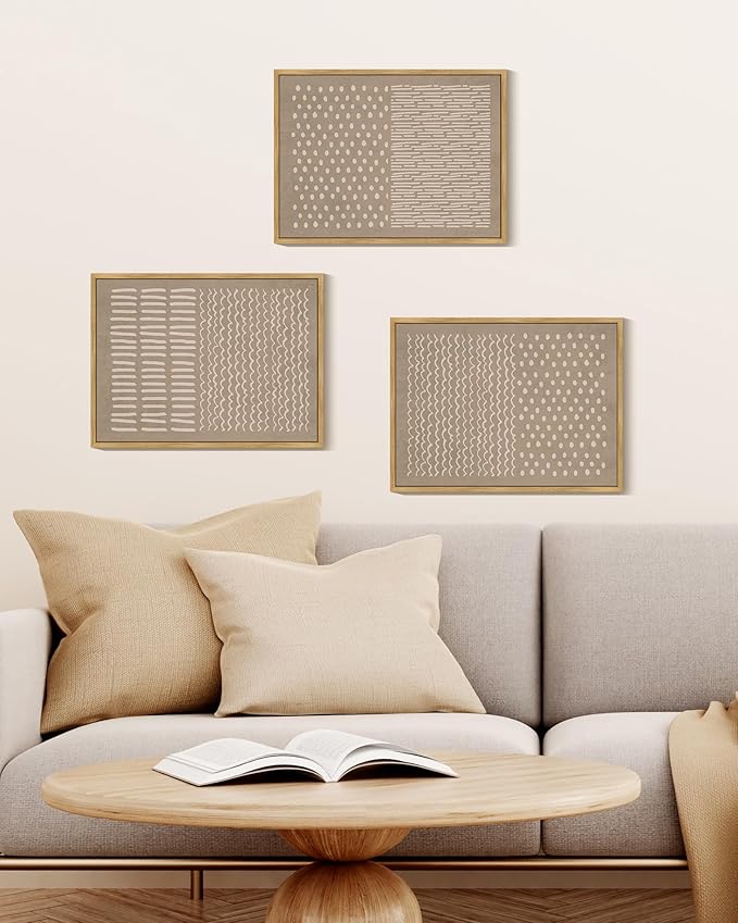 KUVIOKE Boho Mid-Century Modern Wall Art Framed Neutral Retro Minimalist Geometric Prints Rustic Bohemain Artwork Kitchen Dining Room 11x14in (Natural Framed)