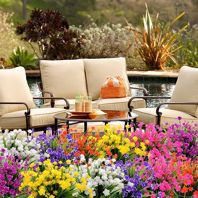 Artificial Flowers, 20 Bundles Outdoor Fake Flowers for Decoration UV Resistant Faux Plastic Plants Garden Porch Window Box Décor (Orange)