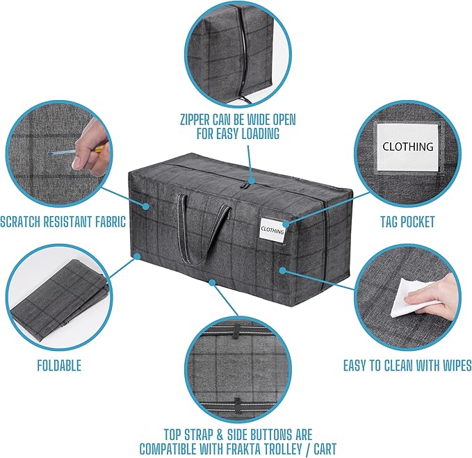 VENO 2 Pack Moving Bags w/Backpack Straps, Heavy Duty, Moving Boxes Alternative, Packing Supplies, Large Storage Totes for Dorm Room Essentials with Zipper for Clothes (Windowpane, 2 Pack)