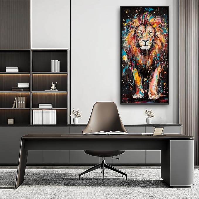 Lovira Graffiti Colorful Lion Large Wall Art Animal Canvas Wall Decor Pictures Prints Painting Framed Vertical Artwork for Living Room Bedroom Bathroom Men 30"x60"