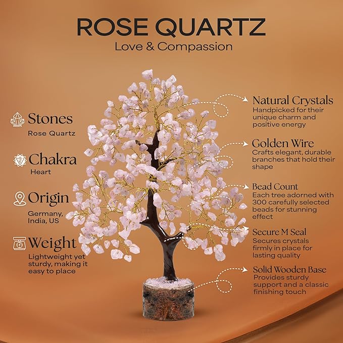 Rose Quartz Crystal - Bonsai Tree - Crystal for Desk - Office Decor for Women - Office Desk Accessories - Pink Room Decor Aesthetic - Pink Crystal - Spiritual Gifts - Small Decor Items for Shelf