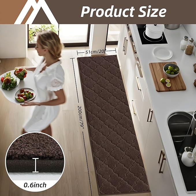 COSY HOMEER Soft Kitchen Floor Mats for in Front of Sink Super Absorbent Kitchen Rugs and Mats 20"x79" Non-Skid Kitchen Mat Standing Mat Washable,Polyester,Brown