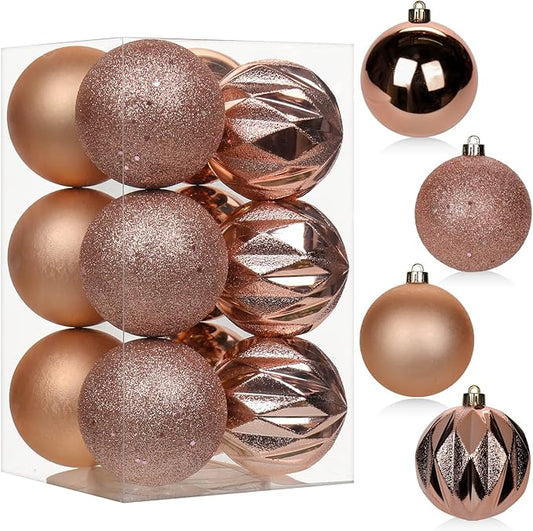 12PCS 3.15" Christmas Ball Ornaments Shatterproof Rose Gold Christmas Tree Decorations Xmas Tree Balls Halloween Ornaments Décor