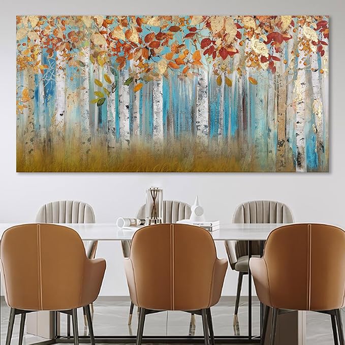 YCPRIMER Birch Tree Canvas Wall Art Landscape Yellow Picture Wall Decor for Living Room Large Bedroom Wall Decor Above Bed Artwork for Walls 29×58IN